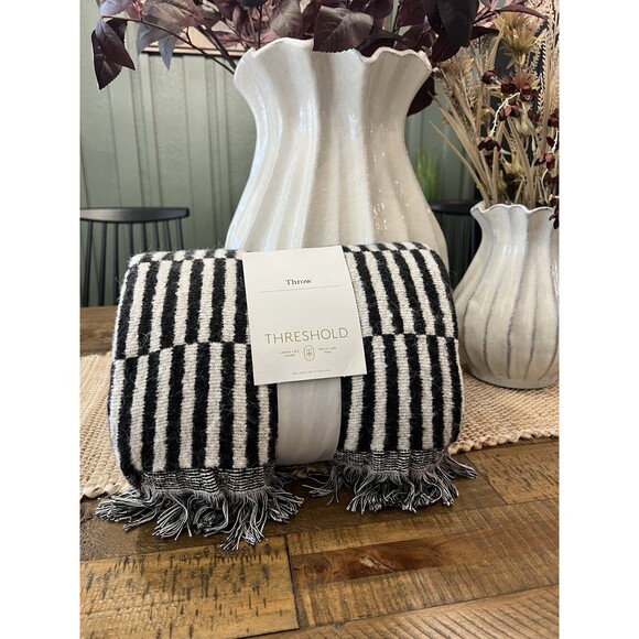 50''x60'' Oversized Woven Linework Throw Blanket Black/Cream - Threshold - Picture 1 of 8